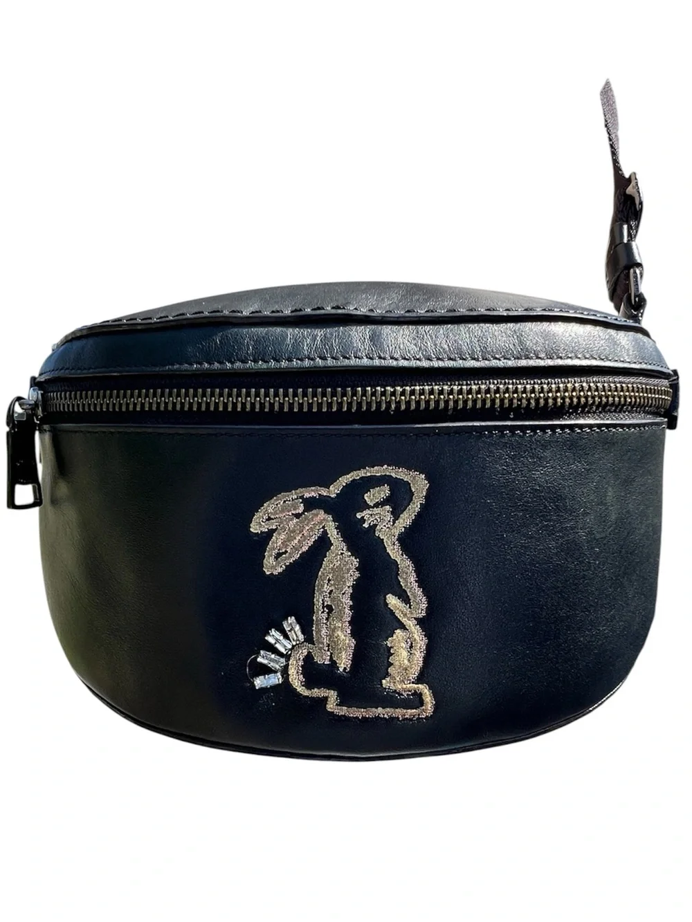 Coach X Selena Gomez Black Leather Belt Crossbody Bag with Embroidered Bunny